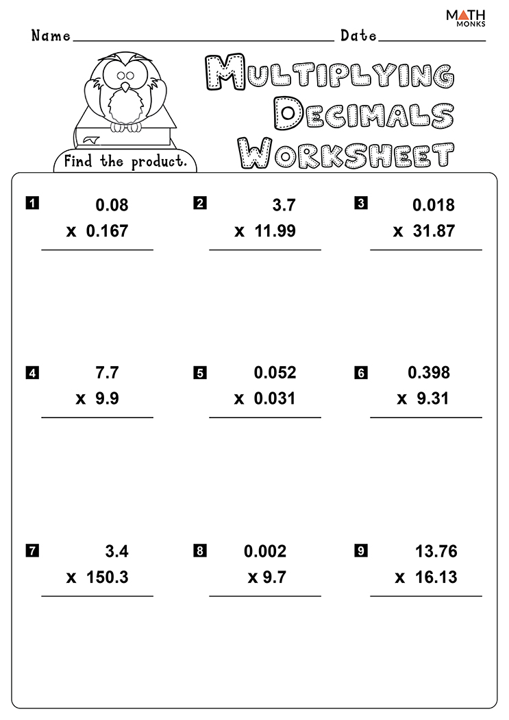 Multiplication Of Whole Numbers And Decimals Worksheet