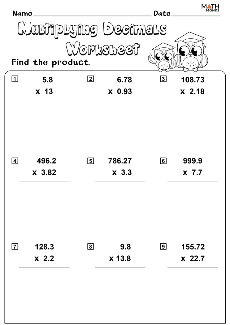 Worksheet On Multiplication Of Decimals For Grade 5
