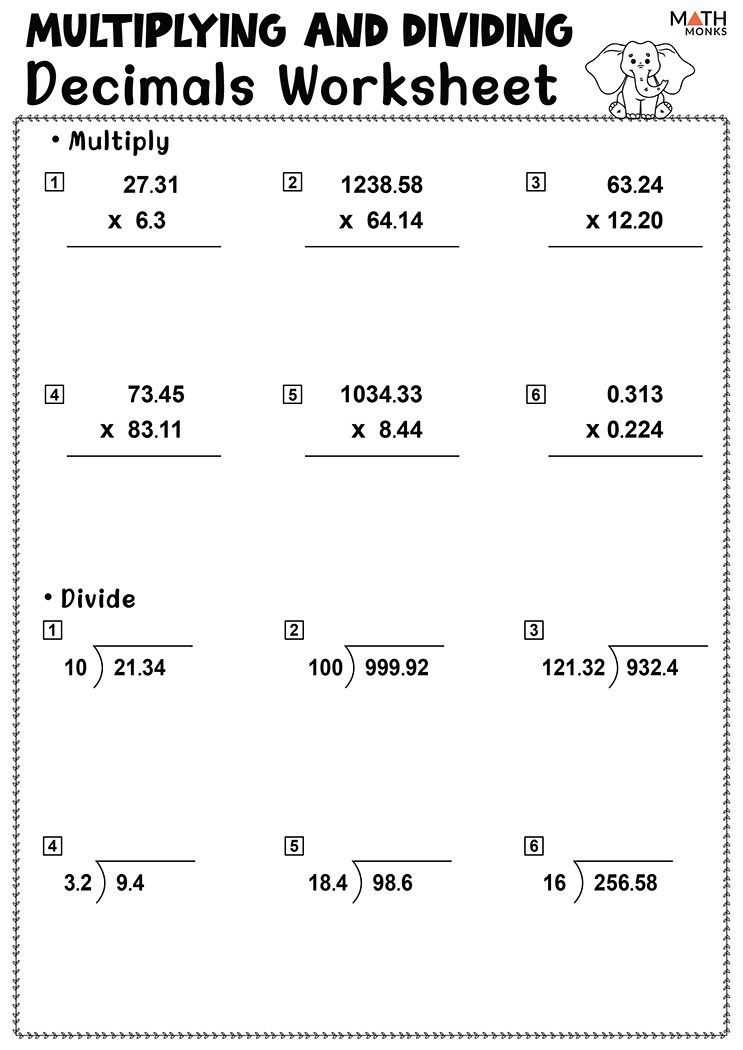 Multiplying And Dividing Decimal Numbers Worksheet Tes