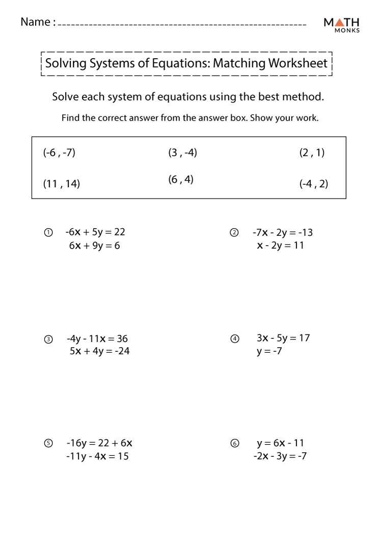 Graphing Systems Of Equations Worksheets Answer Key