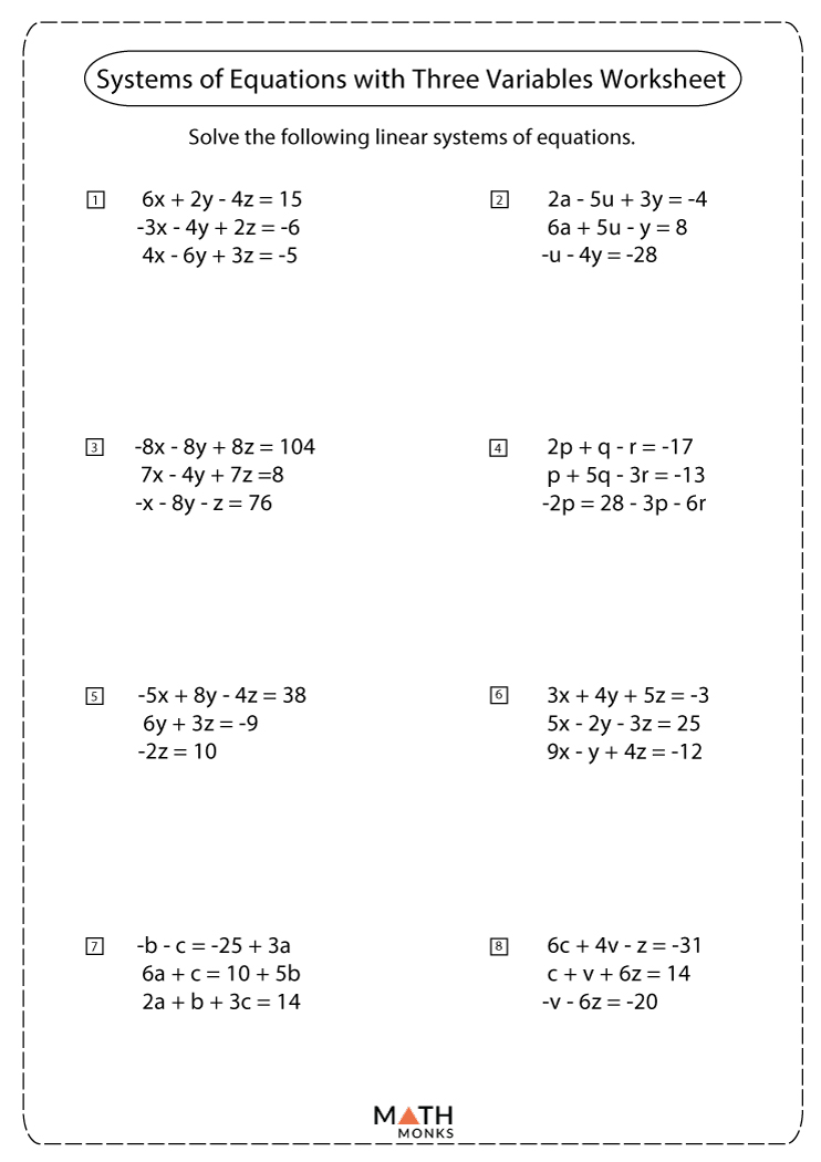 solving systems of equations with three variables practice problems