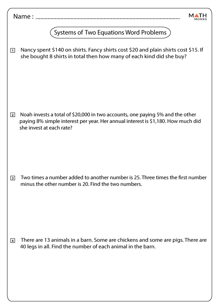 system of equations word problems and solutions