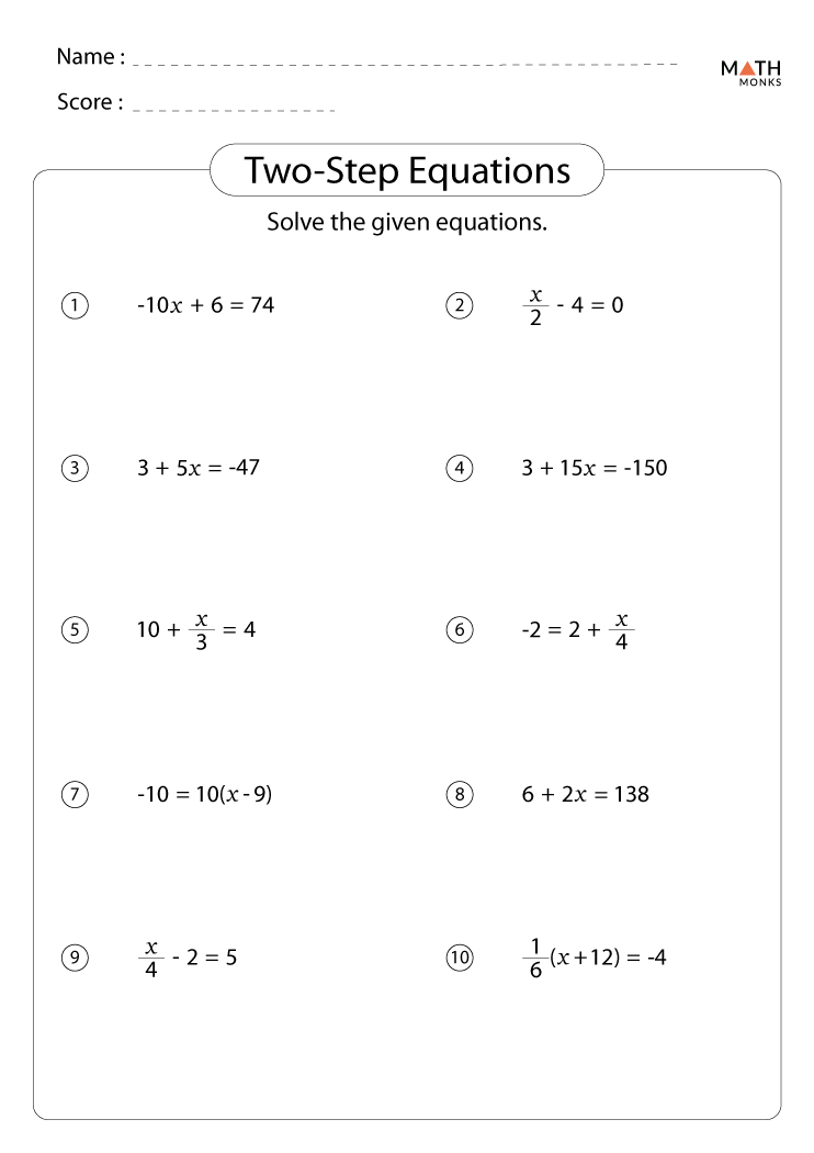 Two Step Equations Worksheets | Math Monks