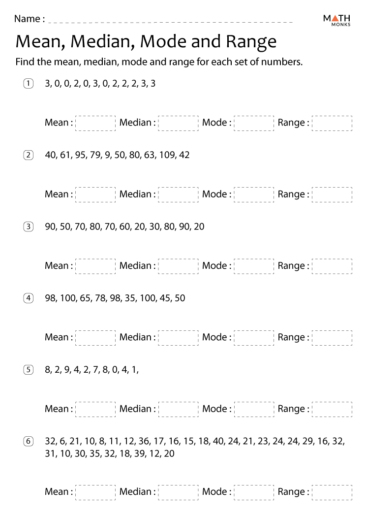 mean mode median and range worksheet grade 5