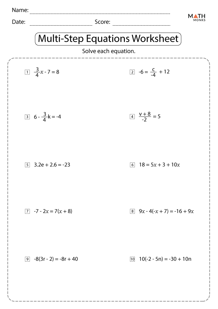 Multi Step Equations Worksheets - Math Monks