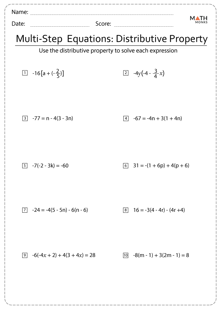 Multi Step Equations Worksheets - Math Monks