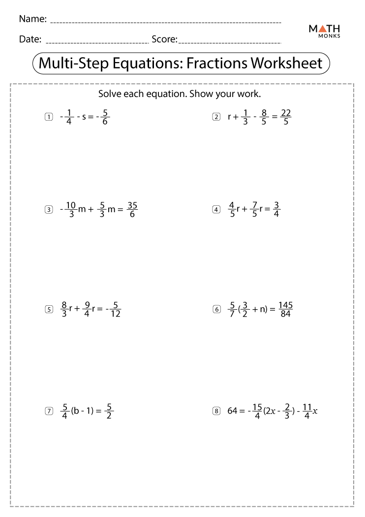 Multi Step Equations With Rational Numbers Worksheet