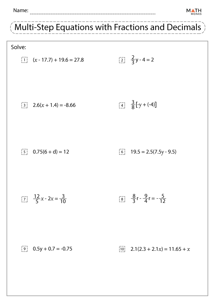 Solving Multi Step Equations Worksheets Worksheets For Kindergarten