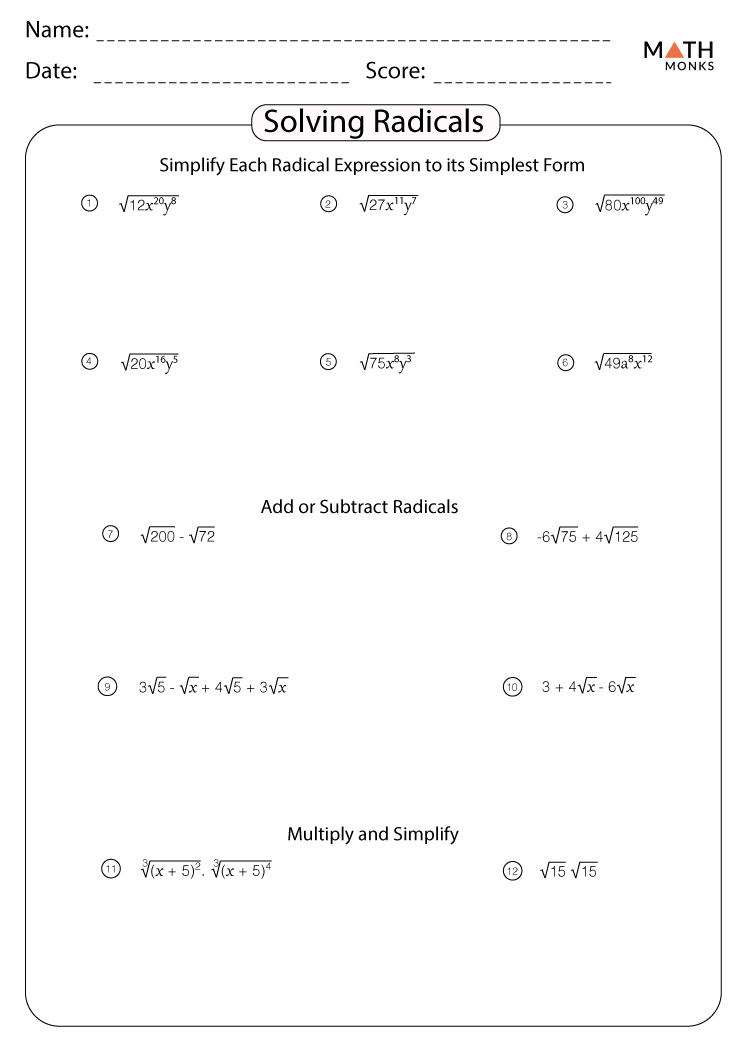 multiplying radicals worksheet