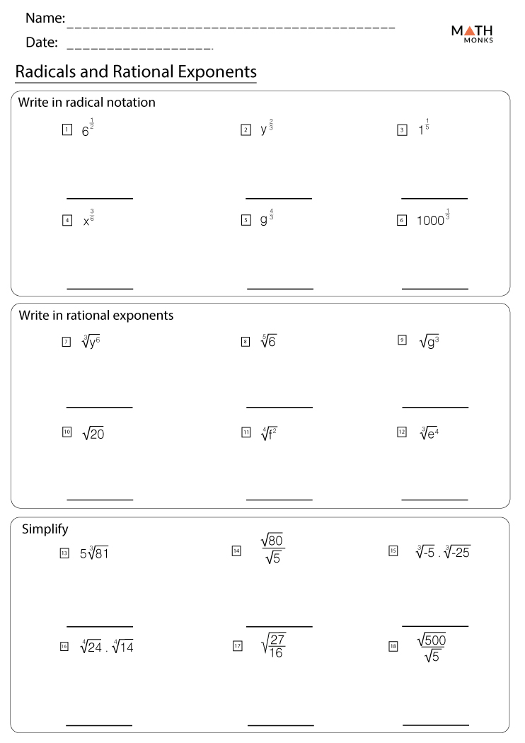 8th grade radicals worksheet