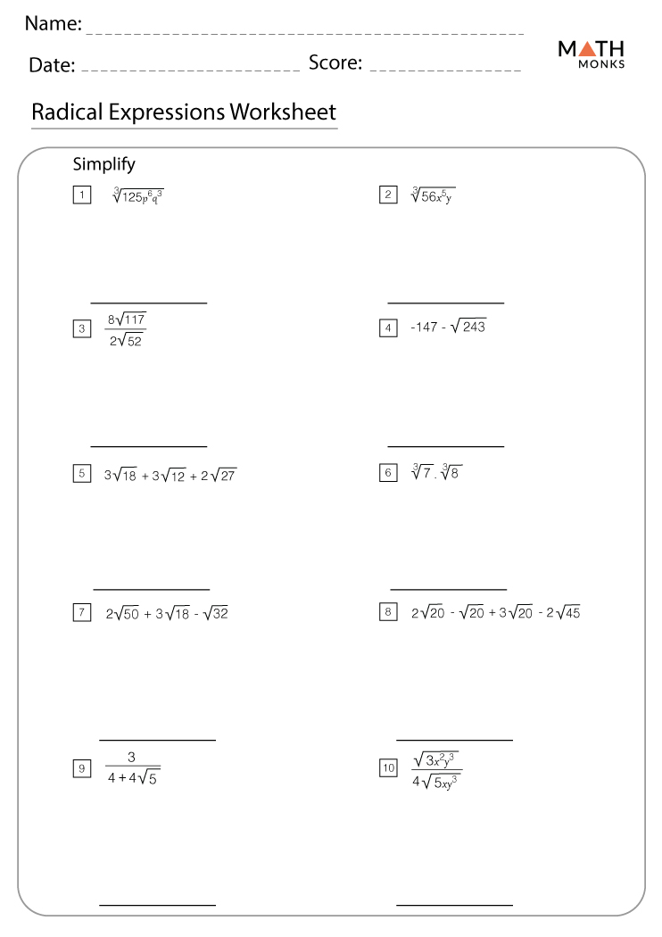 radicals-worksheet-answers