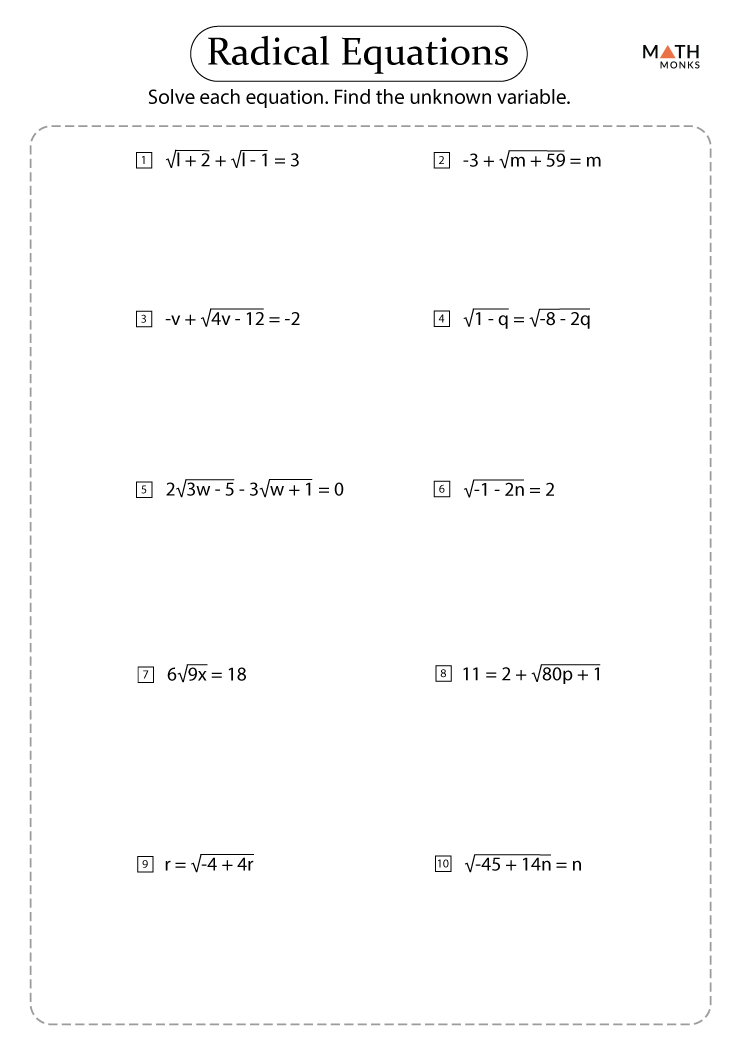 Solving Radical Equations With Radicals On Both Sides Worksheet