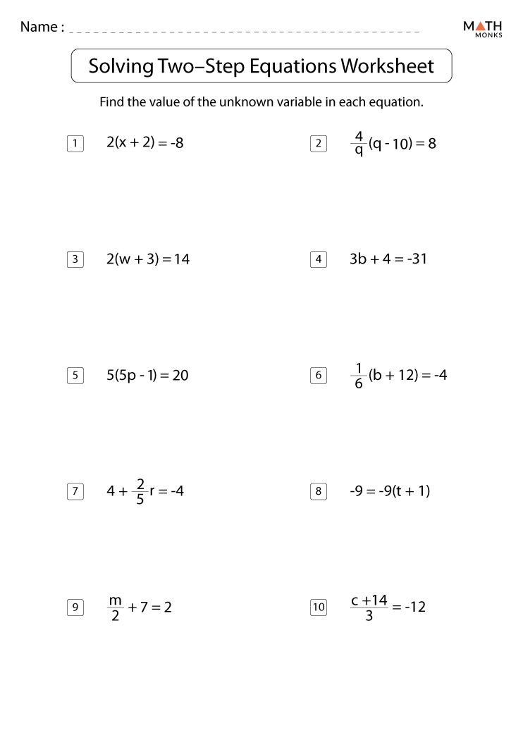 Solving Two Step Equation Worksheet