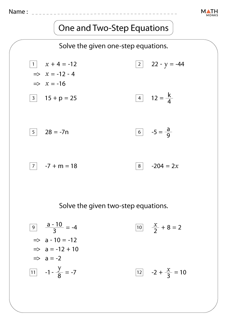 Two Step Equations With Multiplication Worksheet