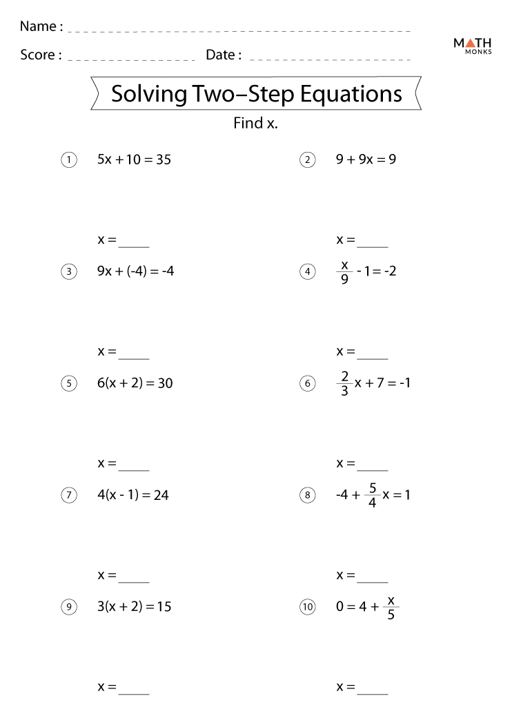 Two Step Equations Worksheets | Math Monks