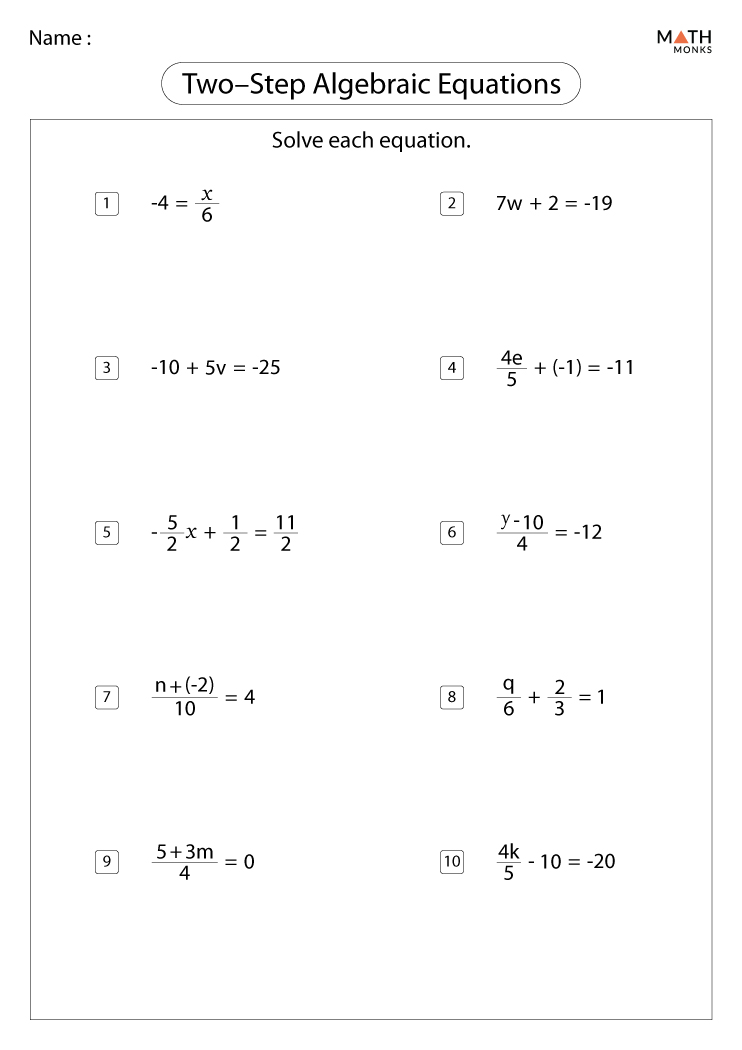 Solve One And Two Step Equations Worksheet