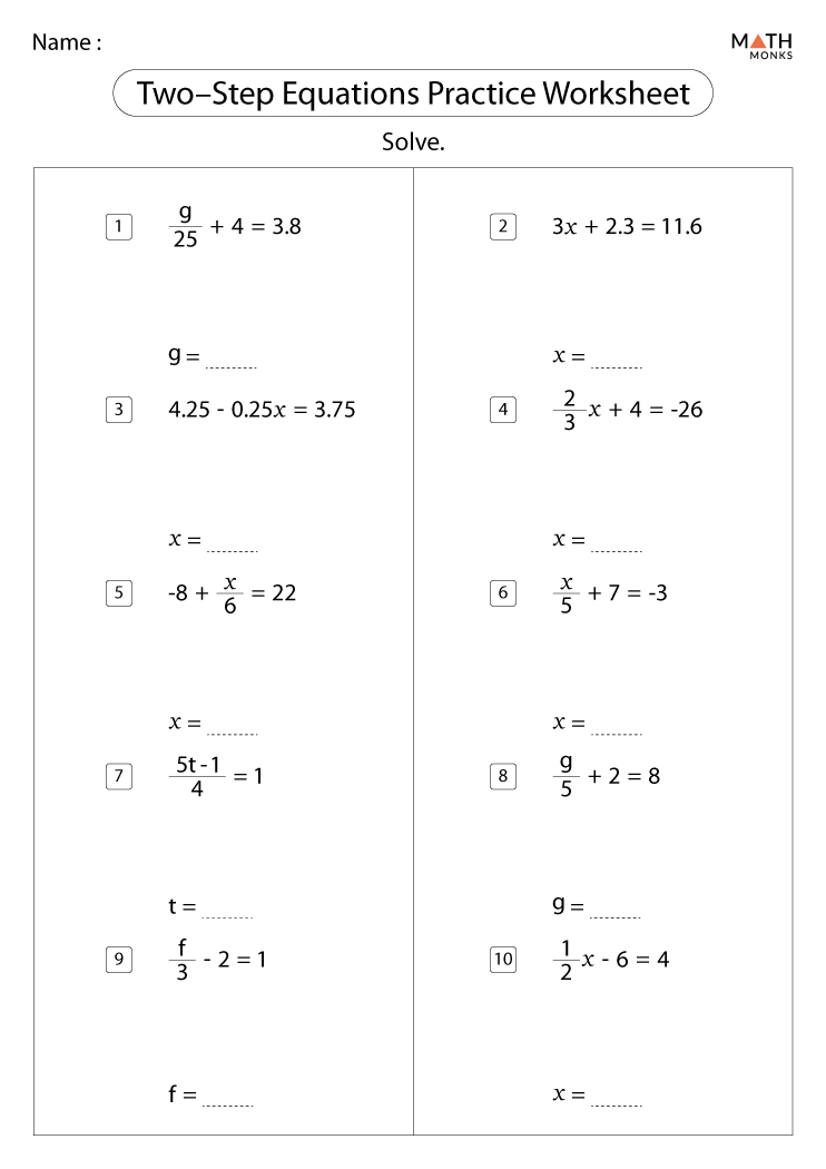 2 Step Equation Worksheets