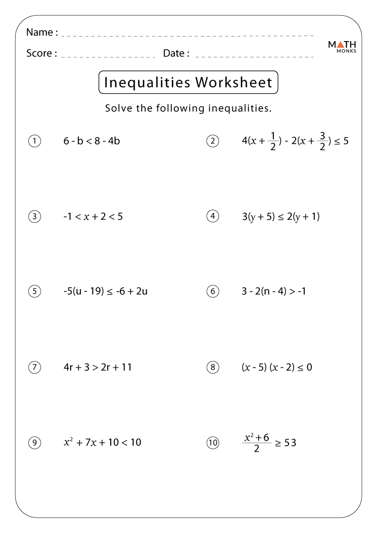 6th Grade Inequalities Worksheet Printable Word Searches