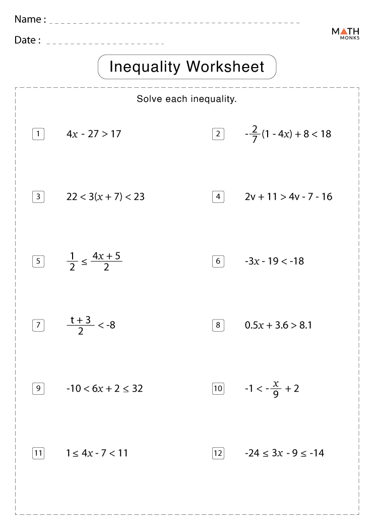 Inequalities Worksheets With Answer Key