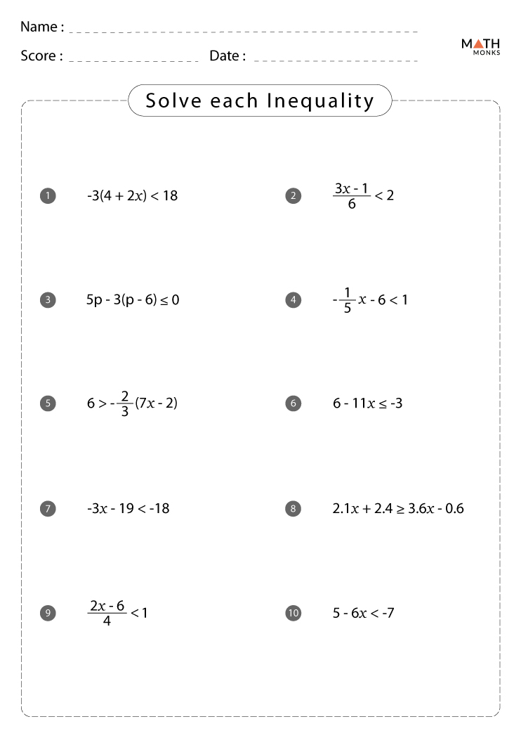 Inequalities Worksheets with Answer Key