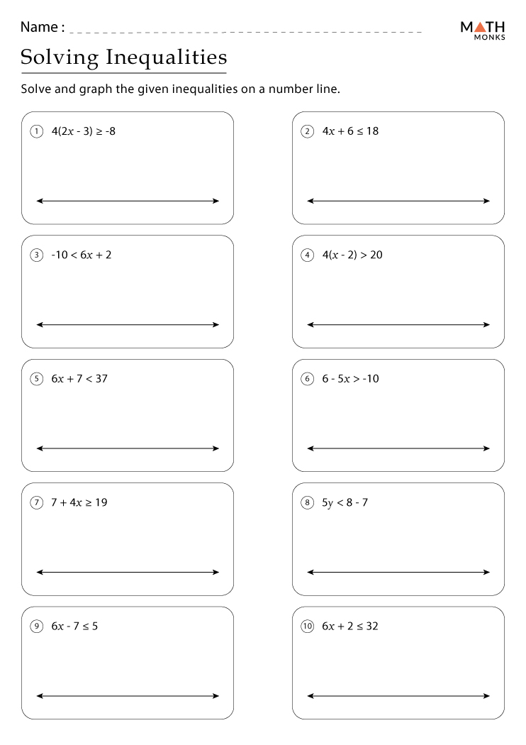 One Step Inequalities Worksheet