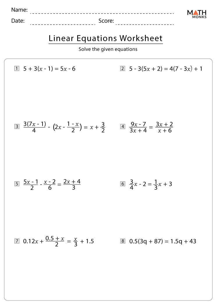 Linear Equations Review Worksheet Answers