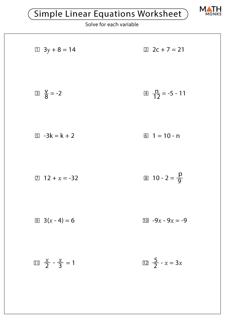 Linear Equations Examples And Answers For Grade 7