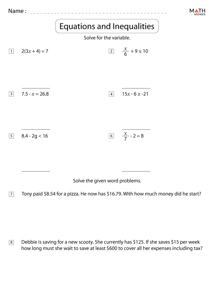 equations and inequalities homework 2 answer key