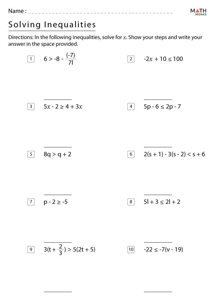 Inequalities Worksheets With Answer Key