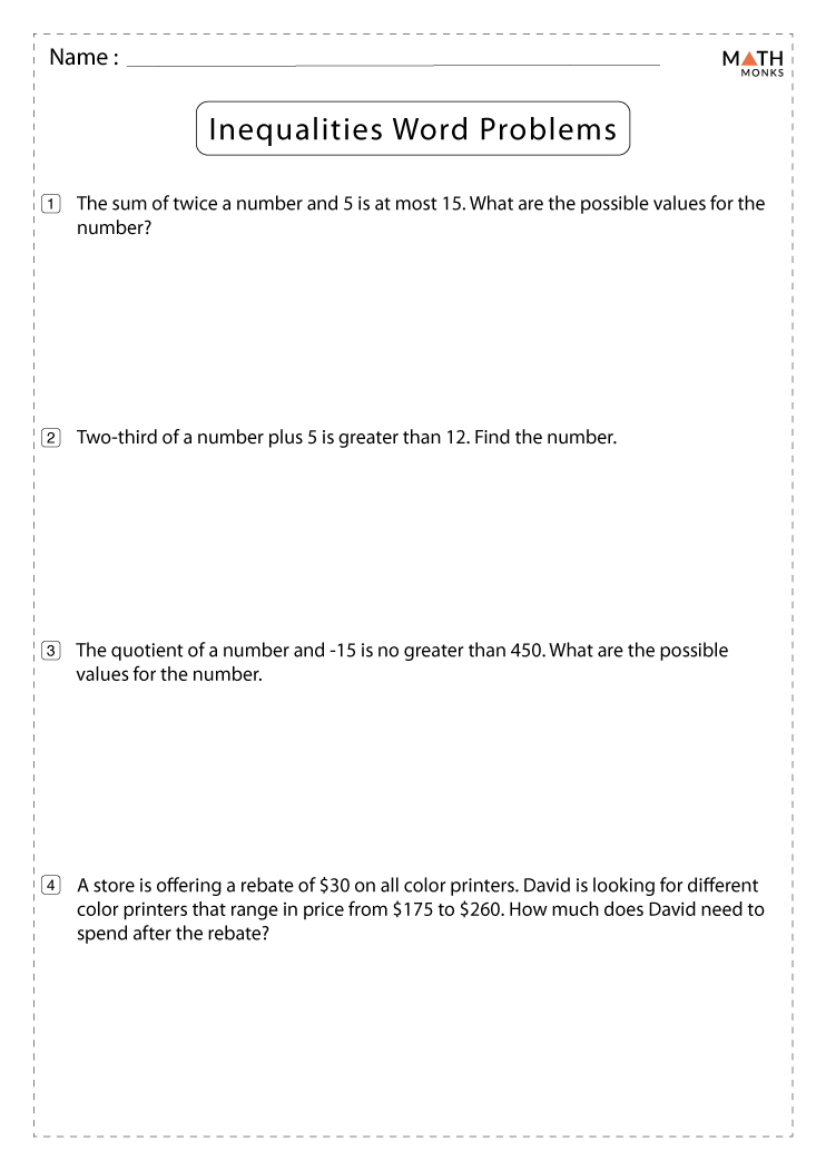 Inequality Word Problems 6th Grade