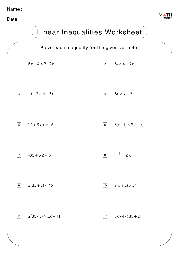 inequality worksheets