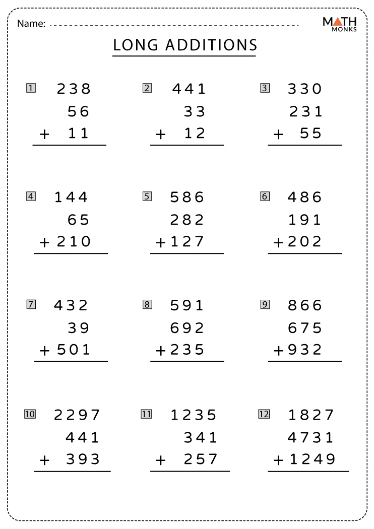 Addition Worksheets With Answer Key