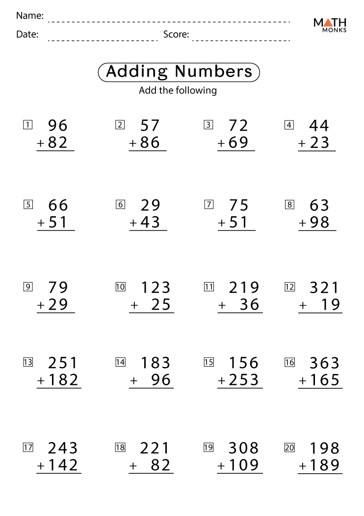 Addition Worksheets with Answer Key