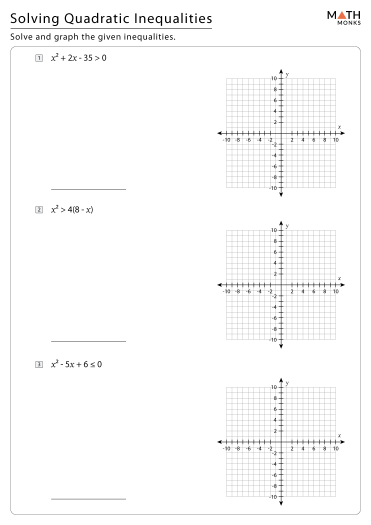 Quadratic Inequalities Worksheets With Answer Key