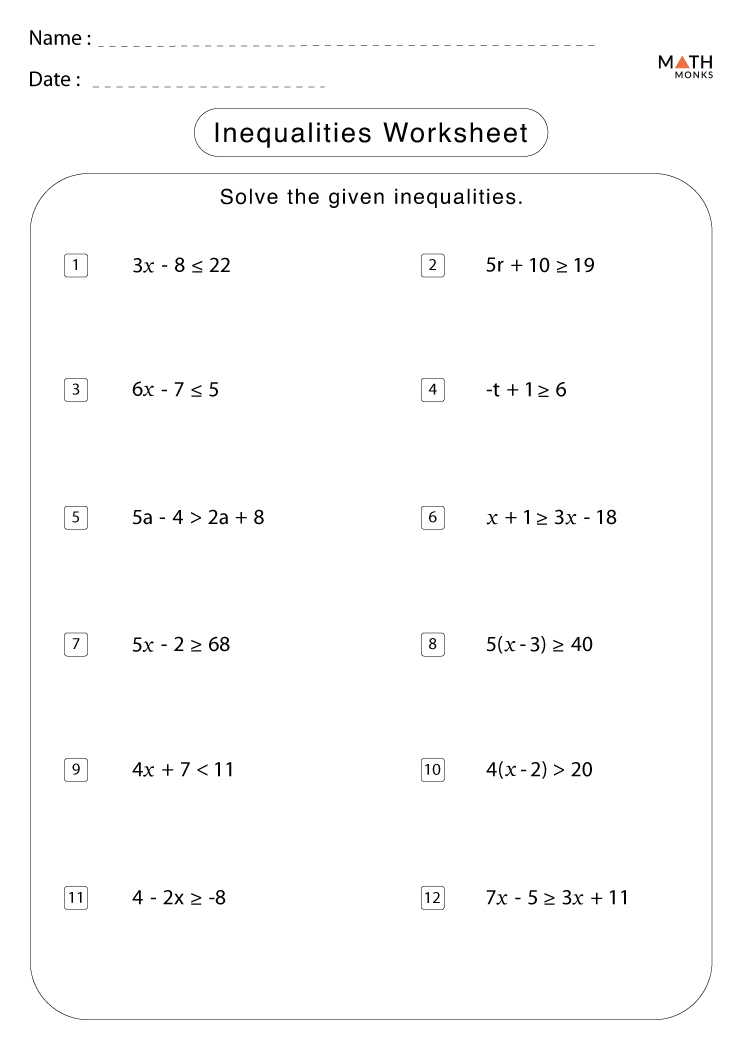problem solving inequalities worksheet