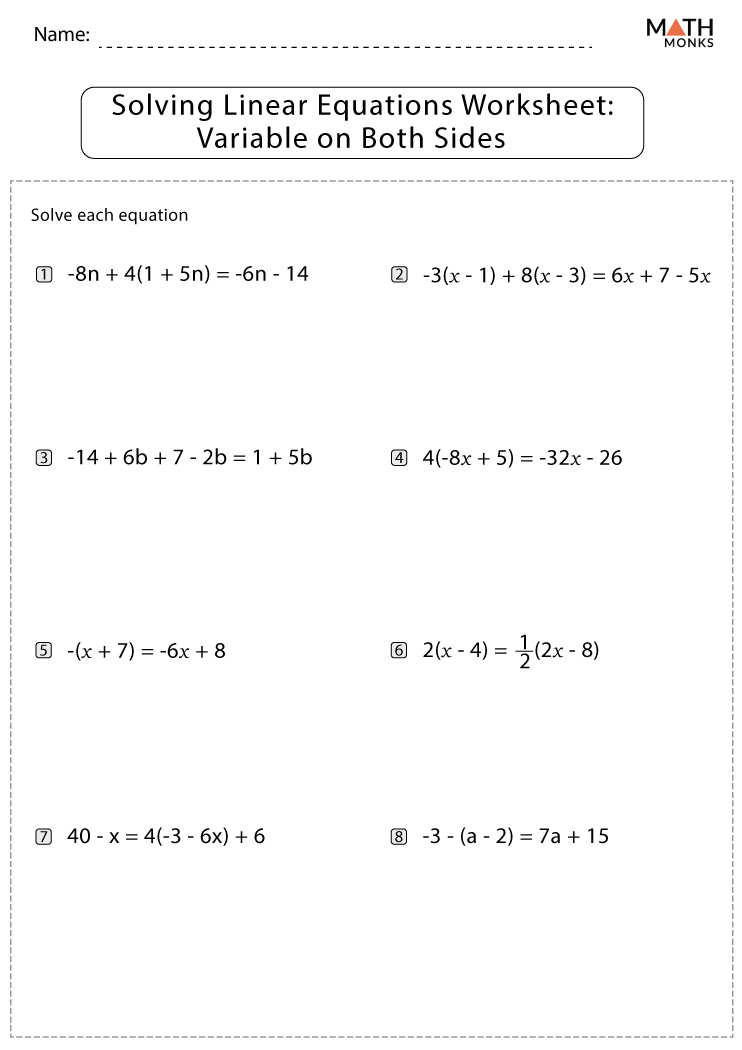 solving linear equations variables on both sides assignment