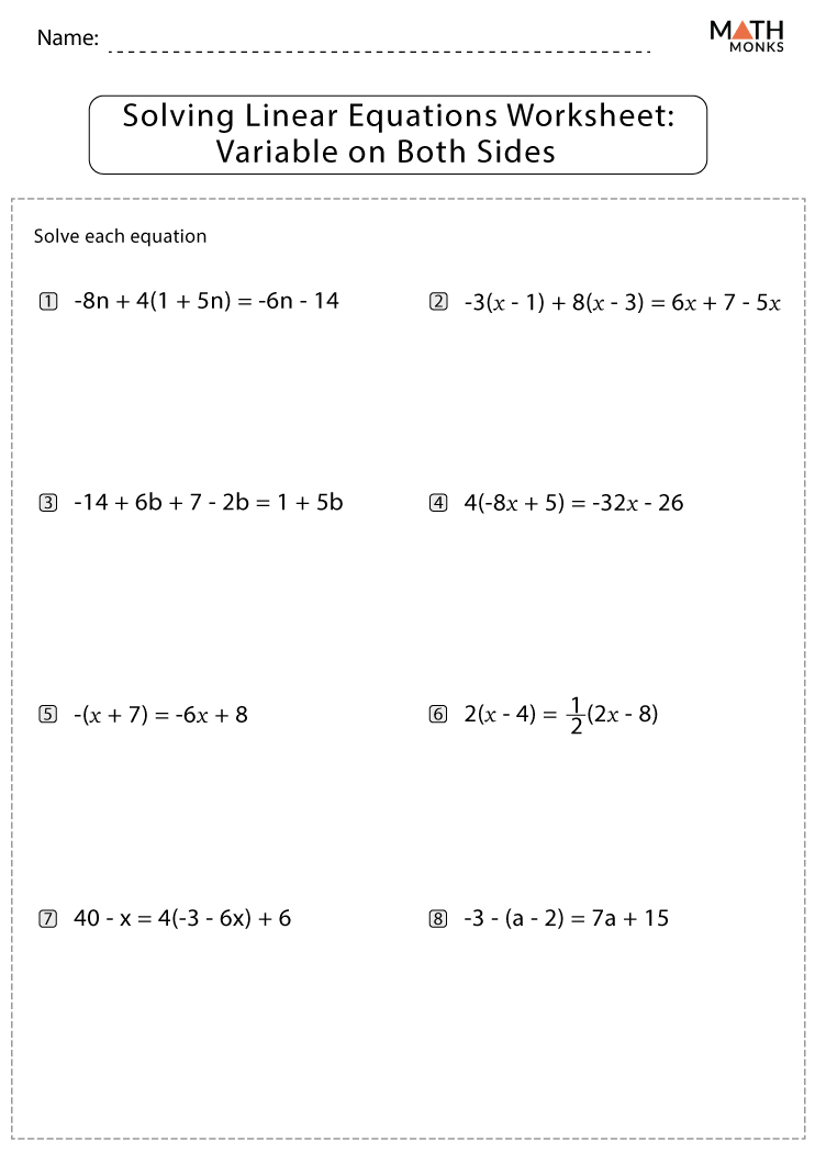 Linear Equations Worksheets With Answer Key 1902