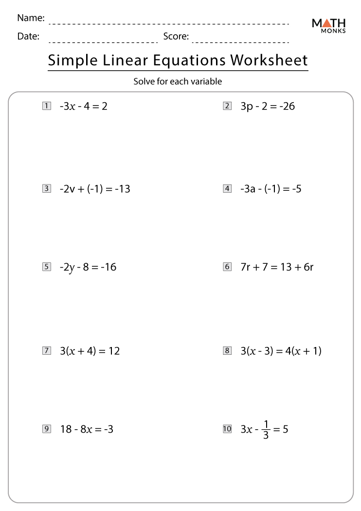 linear equations problem solving worksheet