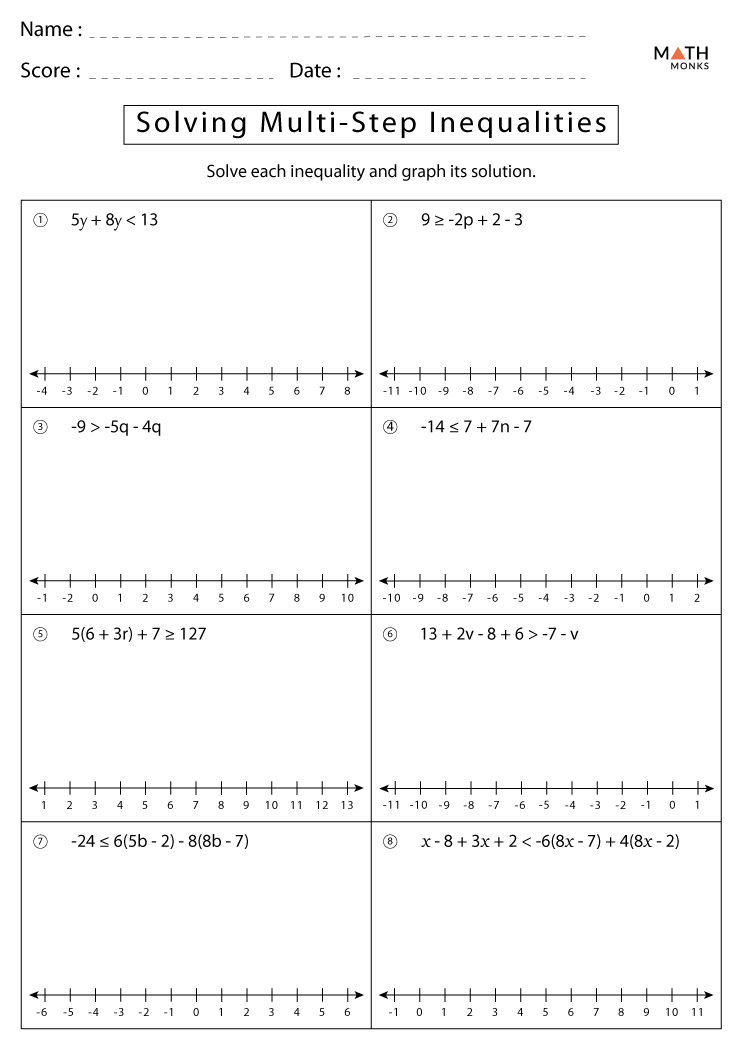 Multi Step Inequalities Worksheets with Answer Key