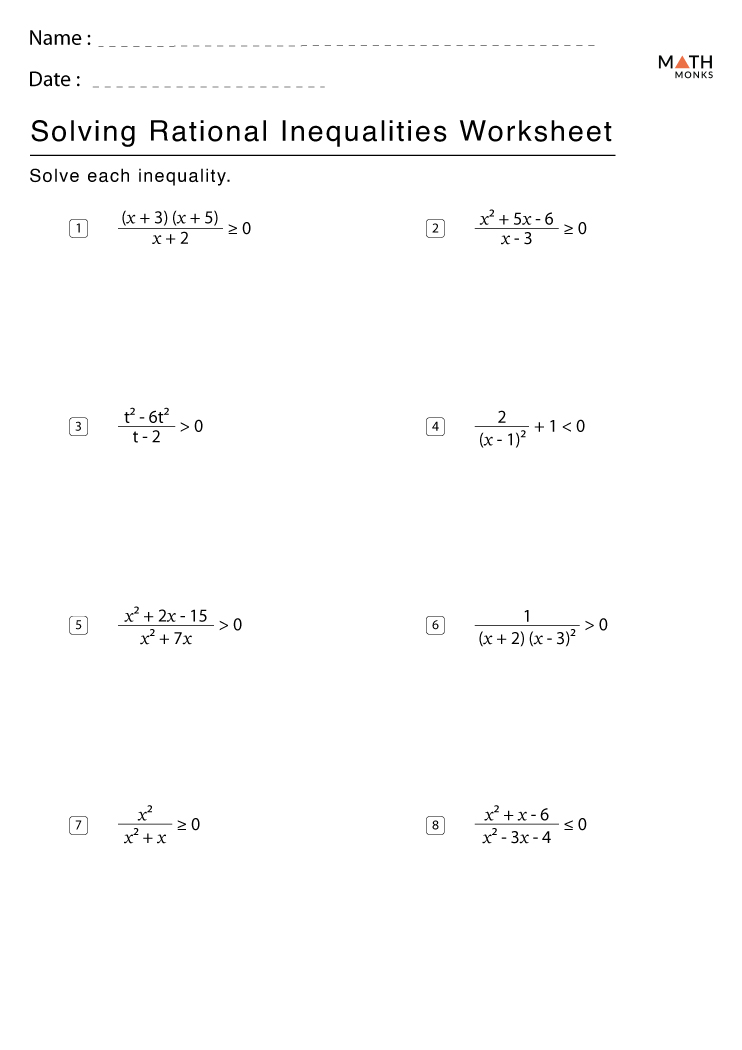 Rational Inequalities Worksheets With Answer Key