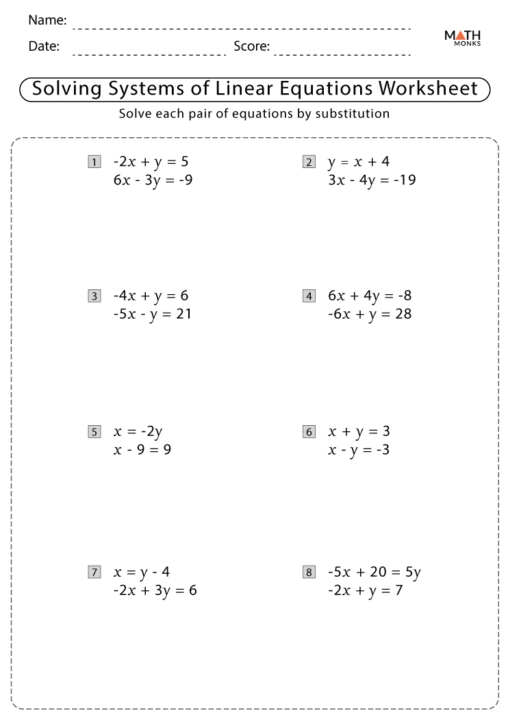 Systems Of Linear Equations Worksheets With Answer Key