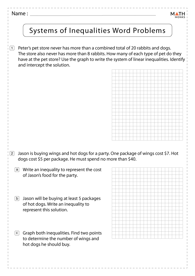 Systems Of Inequalities Worksheets With Answer Key