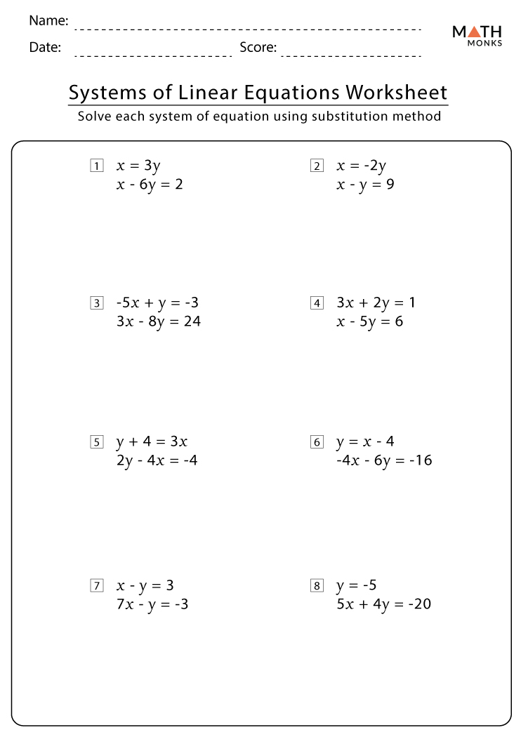 Systems Of Linear Equations Worksheets With Answer Key