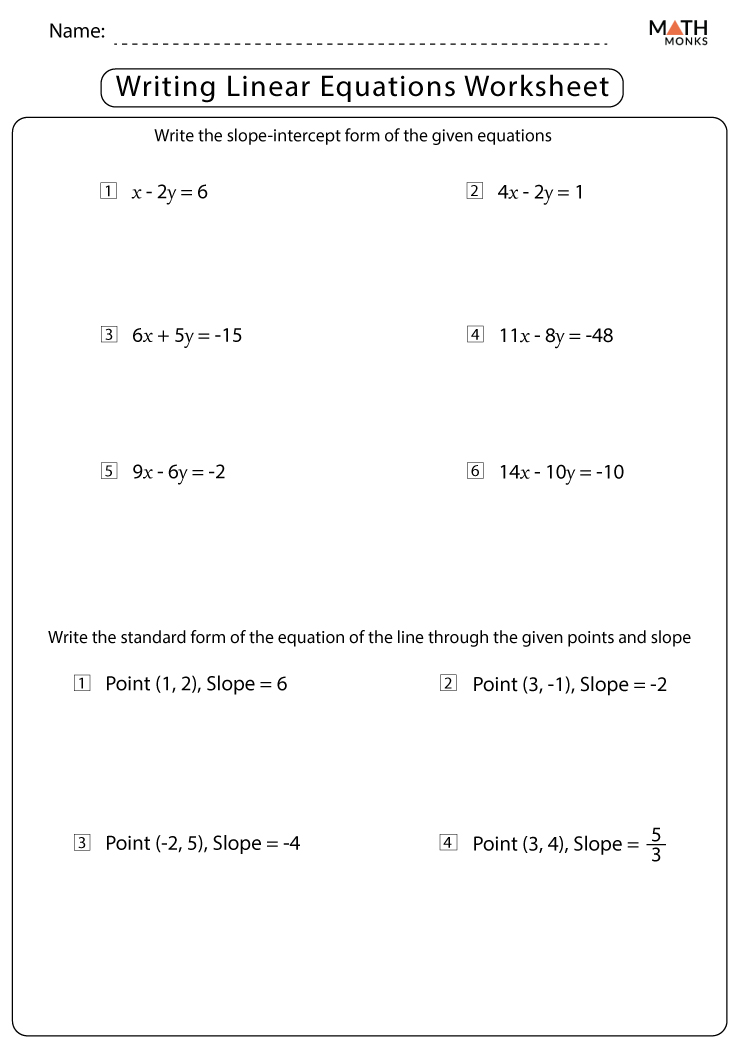 writing linear equations assignment quizlet