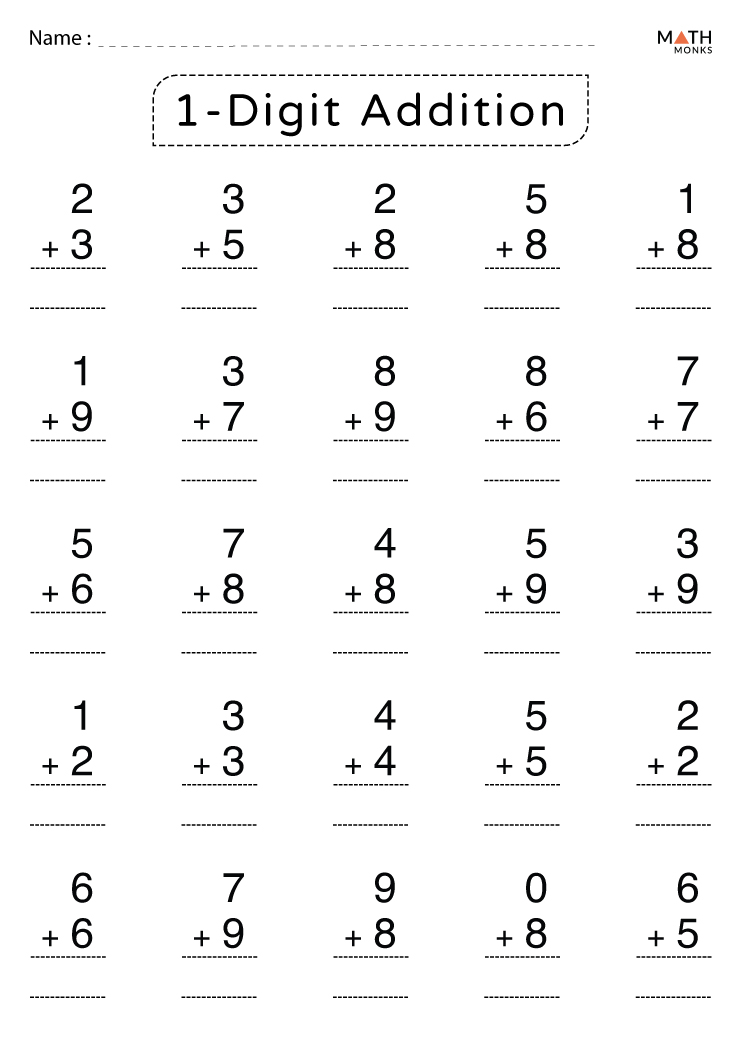 Single Digit Addition Worksheets With Answer Key 4209