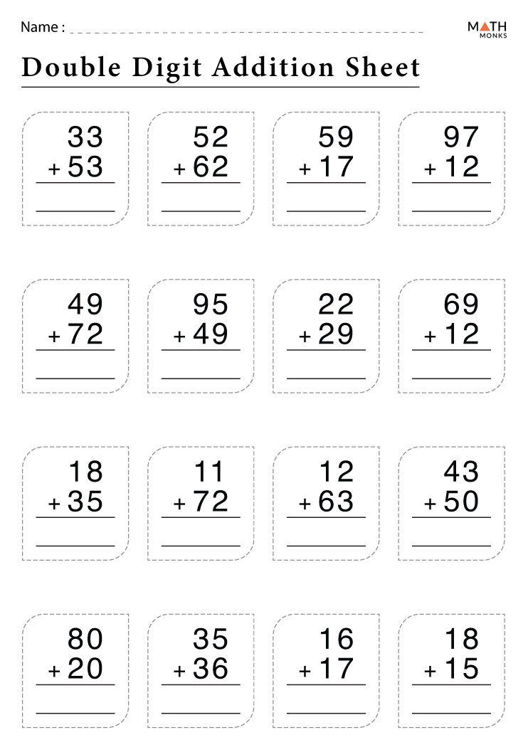2 Digit Addition Worksheets with Answer Key