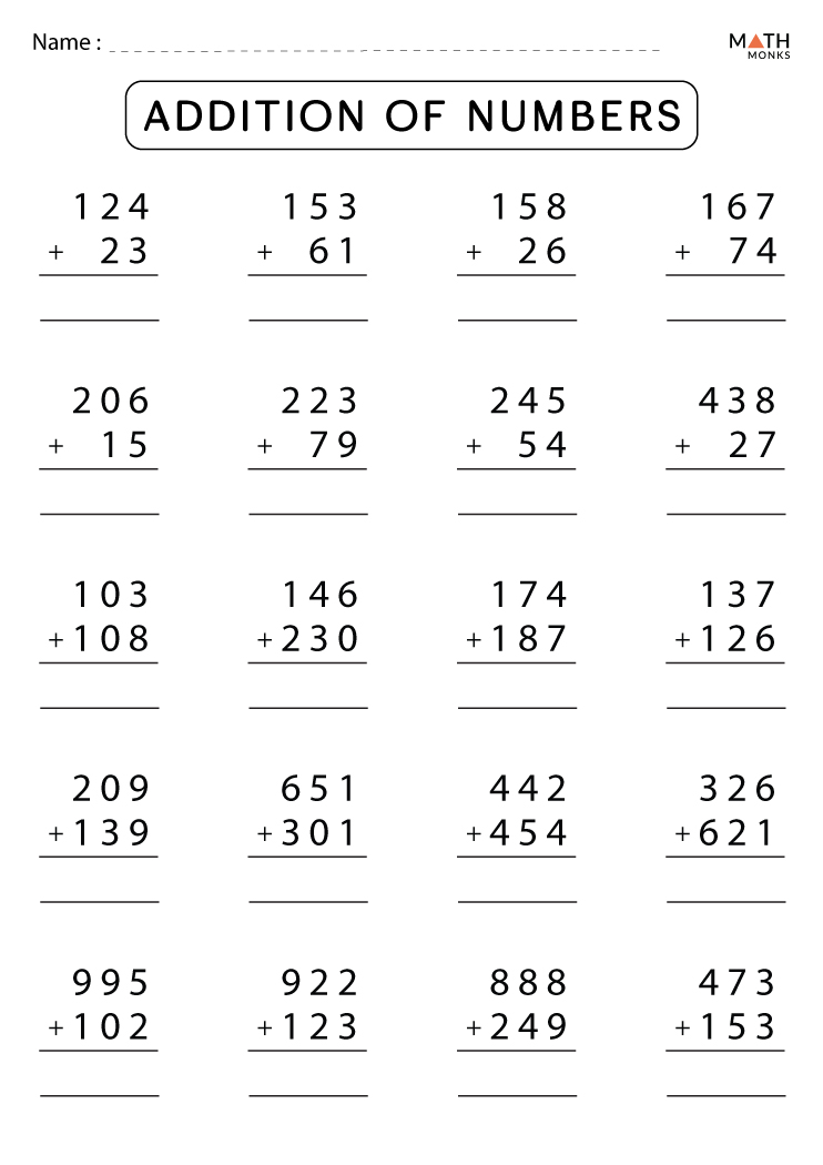 3rd Grade Addition Worksheets with Answer Key