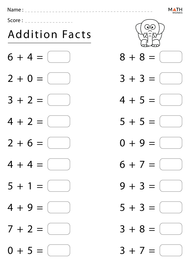 Addition Facts Worksheets Grade 1
