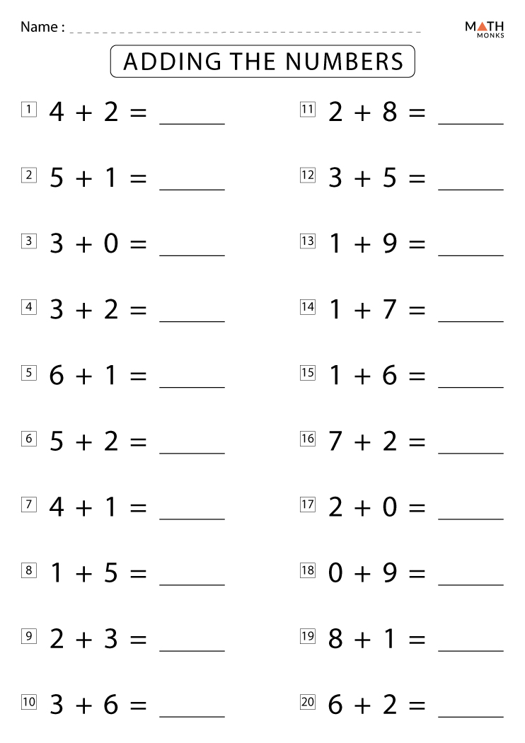 Addition Worksheets for Grade 1 with Answer Key