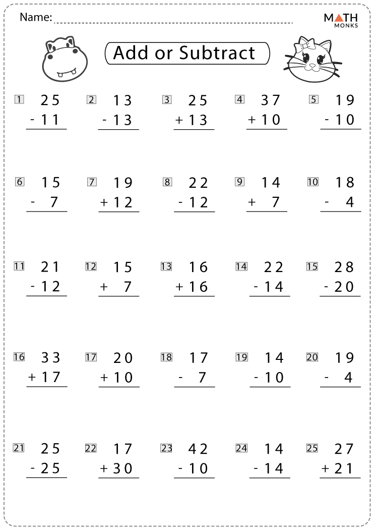 grade 2 math sheets addition and subtraction